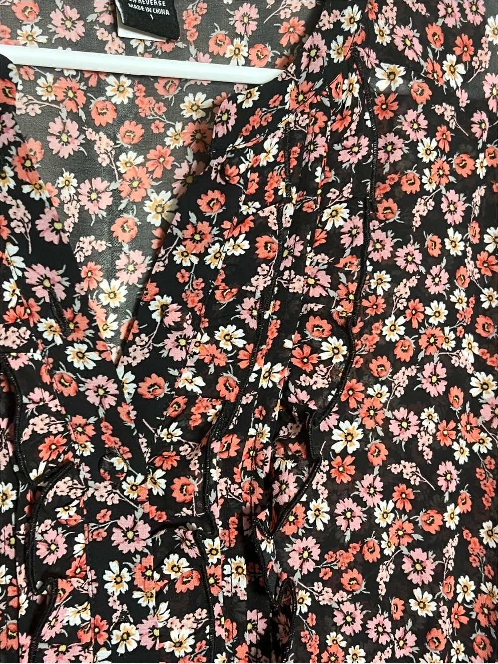 Torrid floral print button front smocked waist ruffle detail blouse size 1 14/16